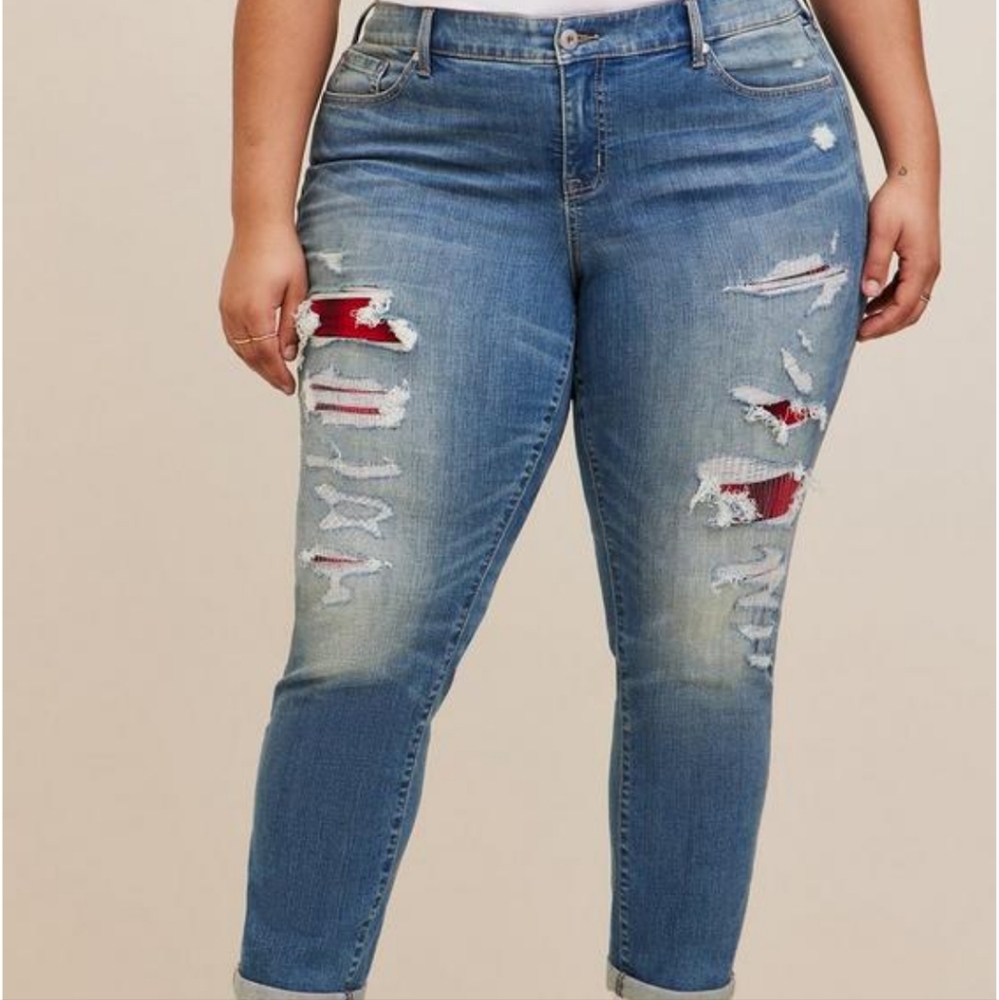 Boyfriend Straight Vintage Stretch Mid-Rise Rip & Repair Jean
